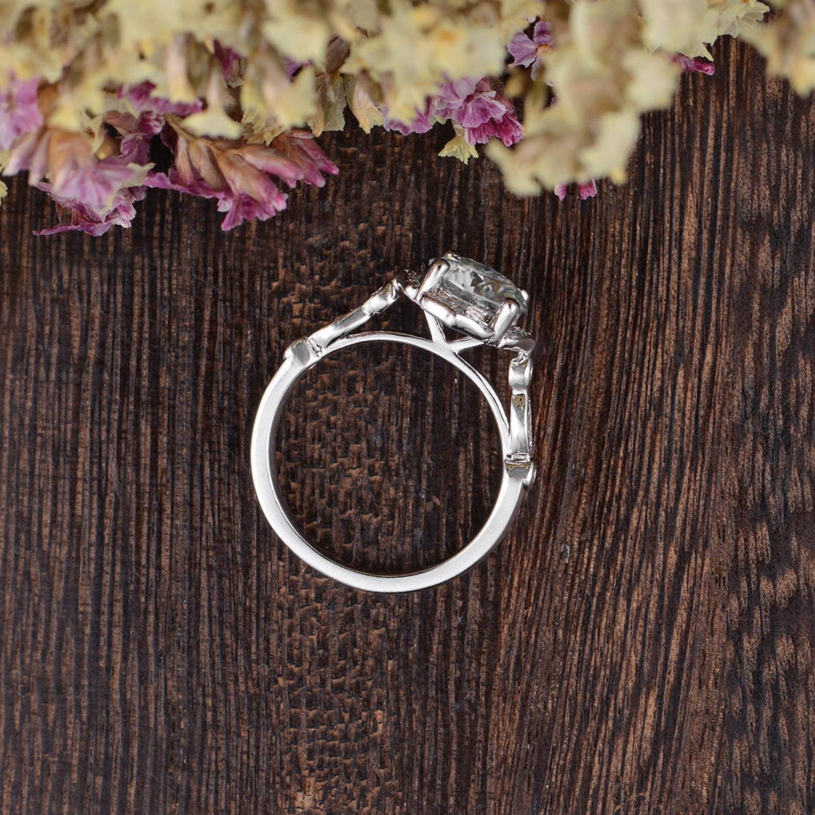 Round Cut Moissanite Engagement Ring, Art Deco Halo Design