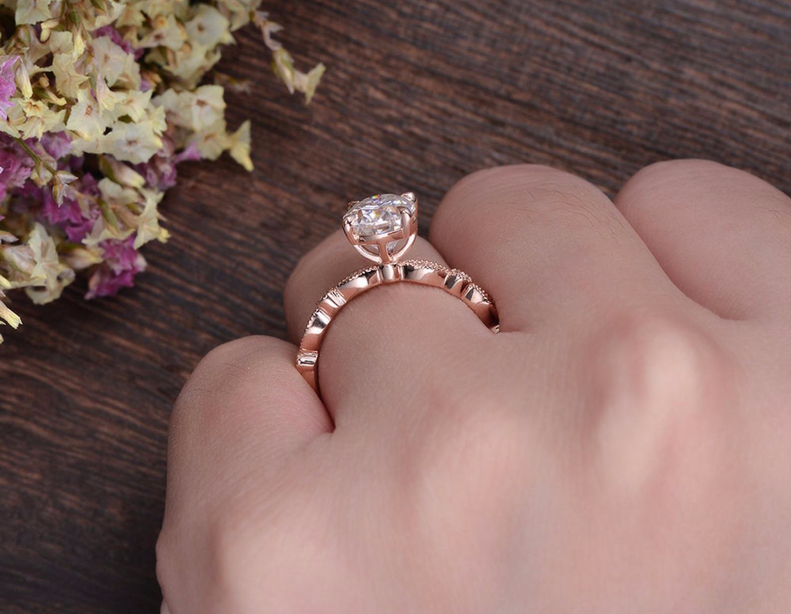 Oval Cut Moissanite Engagement Ring, Vintage Design