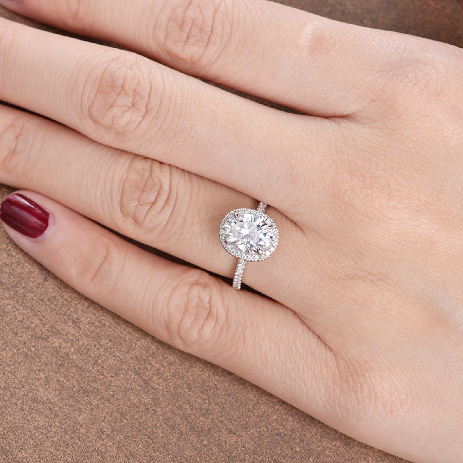 Oval Cut Moissanite Engagement Ring, Vintage Halo Design