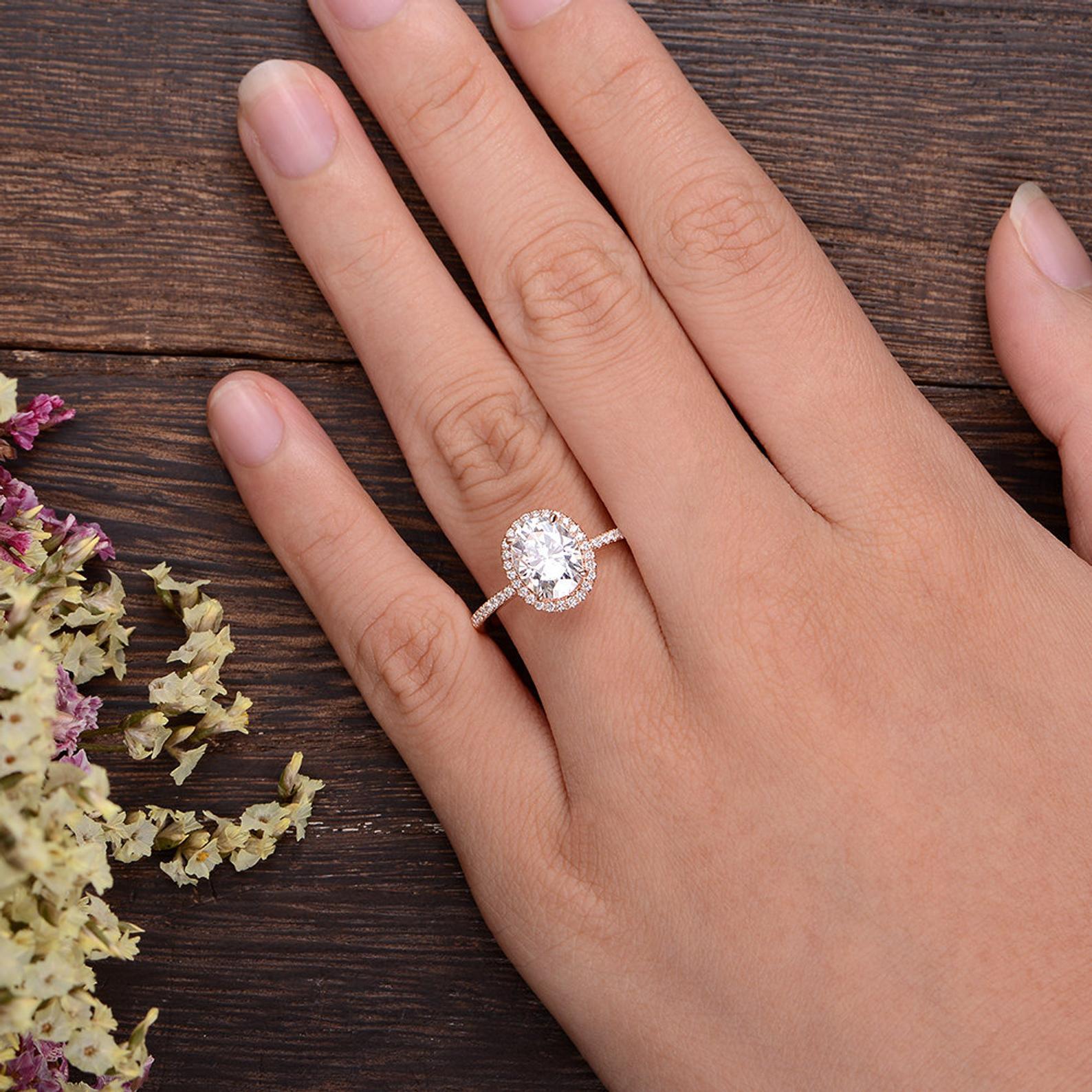 Oval Cut Moissanite Engagement Ring, Vintage Halo Design