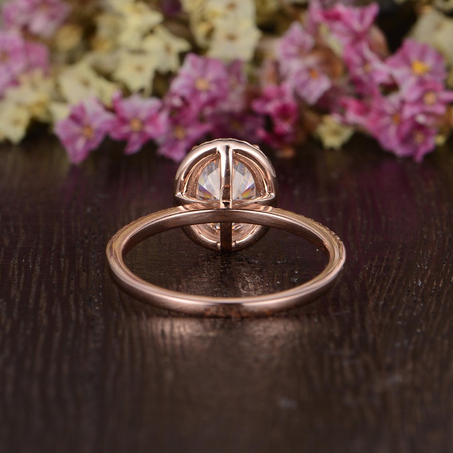 Oval Cut Moissanite Engagement Ring, Vintage Halo Design