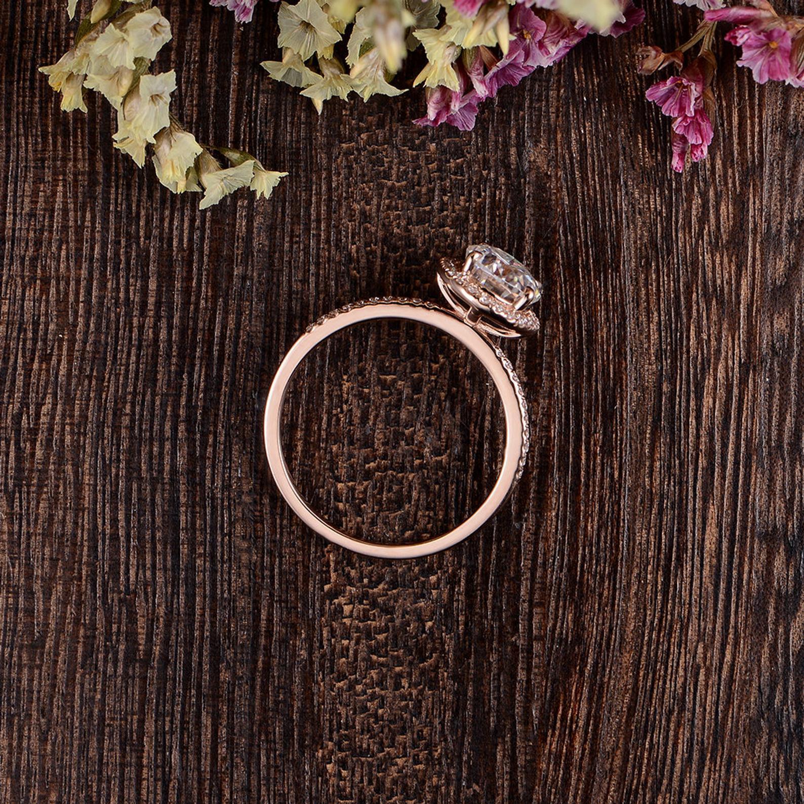 Oval Cut Moissanite Engagement Ring, Vintage Halo Design