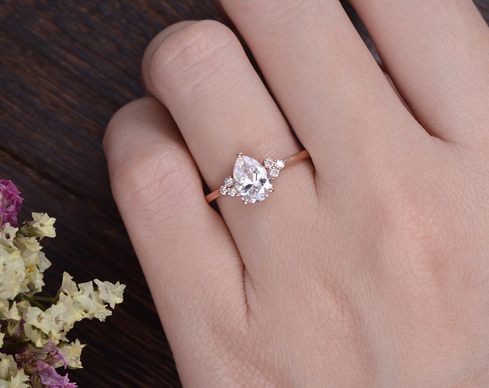 Pear Cut Moissanite Engagement Ring, Edwardian Design