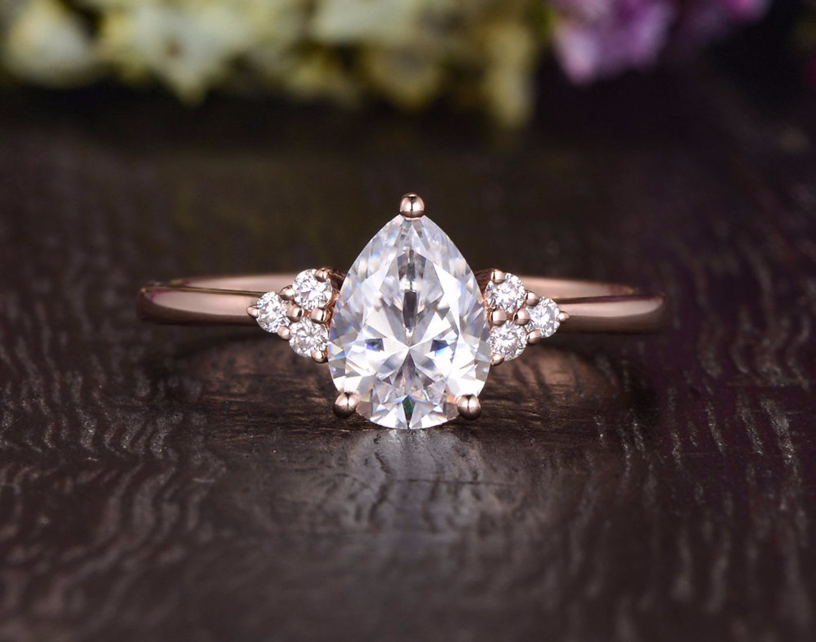Pear Cut Moissanite Engagement Ring, Edwardian Design
