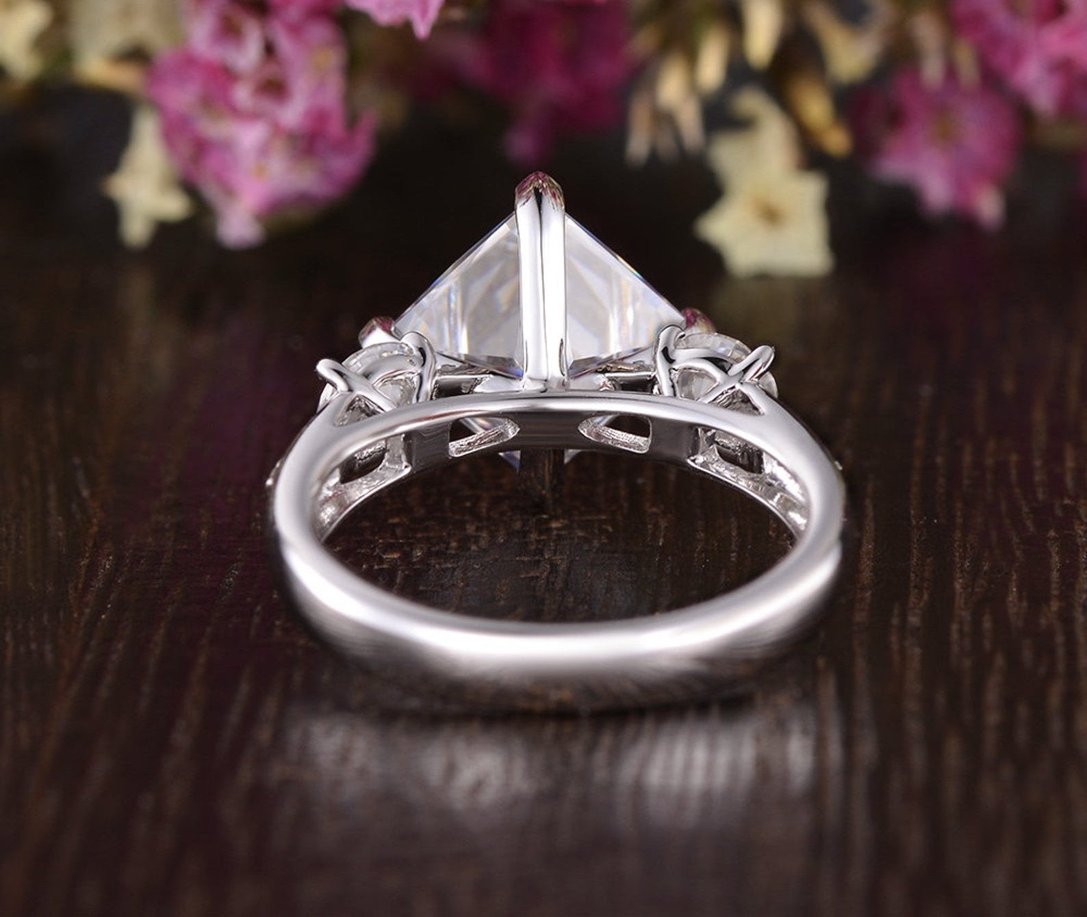 Princess Cut Moissanite Engagement Ring, Vintage Design
