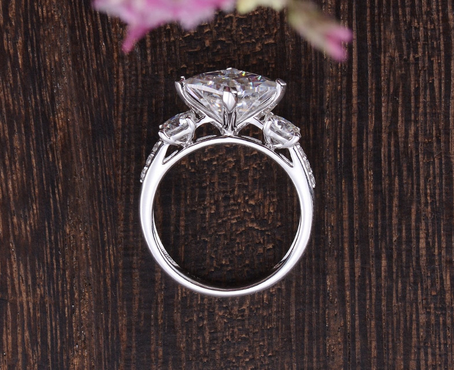 Princess Cut Moissanite Engagement Ring, Vintage Design