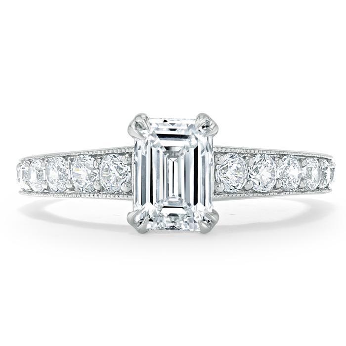 Emerald Cut Moissanite Engagement Ring, Tiffany Style