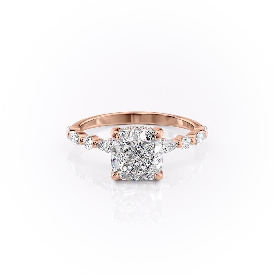 Cushion Cut Moissanite Engagement Ring With Hidden Halo