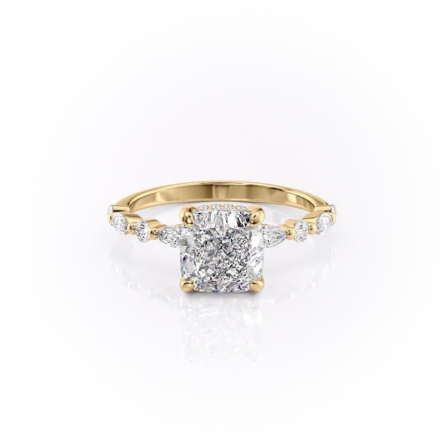 Cushion Cut Moissanite Engagement Ring With Hidden Halo
