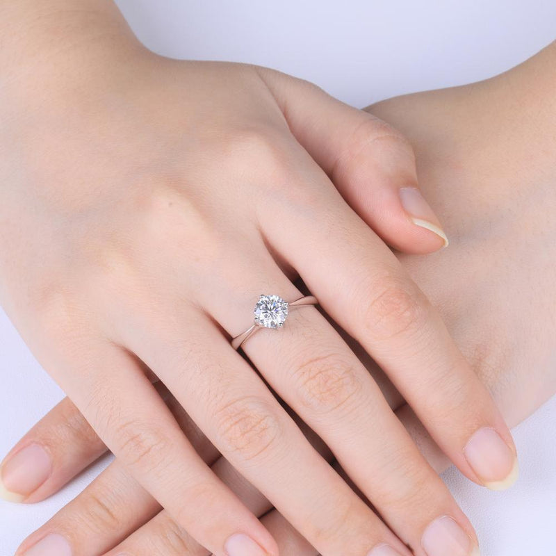 1.00ct Moissanite Engagement Ring, Classic Four Claw Setting, Sterling Silver & Platinum