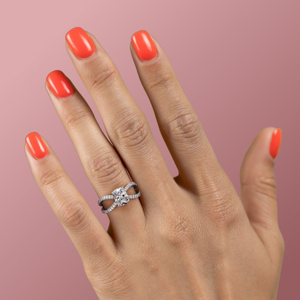 Elongated Cushion Cut Moissanite Criss-Cross Design