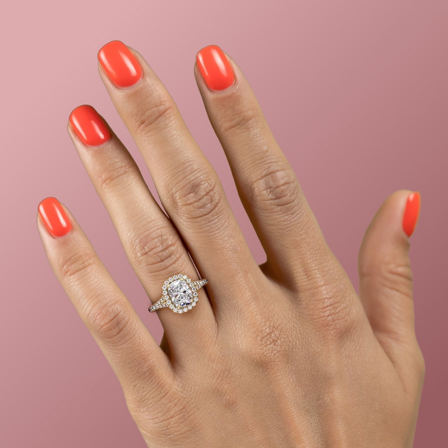 Elongated Cushion Cut Moissanite Engagement Ring, Halo With Split Shank