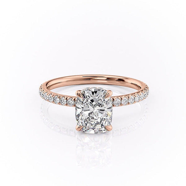 Elongated Cushion Cut Moissanite Engagement Ring, Hidden Halo
