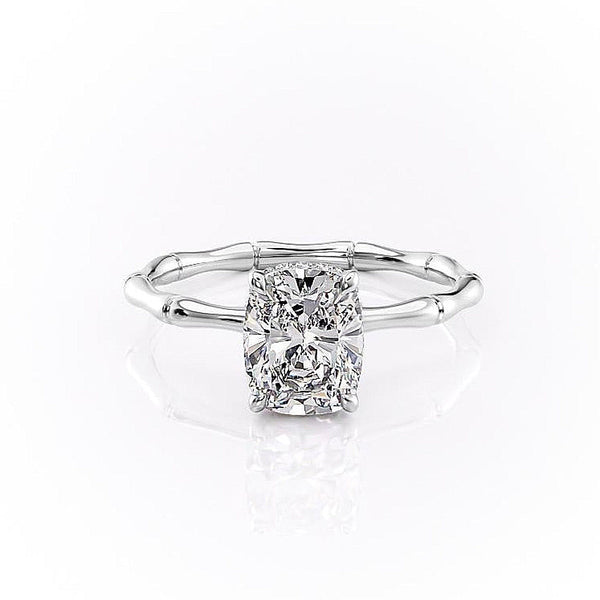 Elongated Cushion Cut Moissanite Ring With Hidden Halo