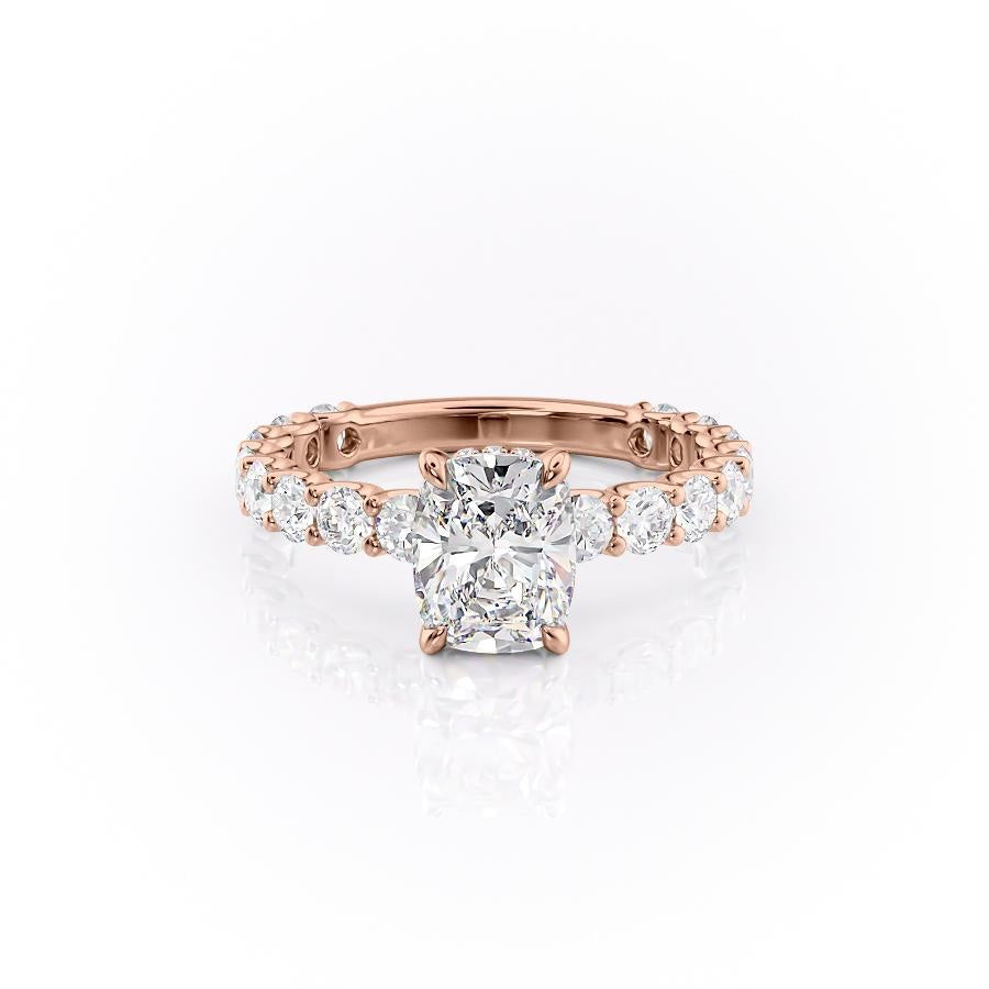 Elongated Cushion Cut Moissanite Stone Set Shoulders With Hidden Halo