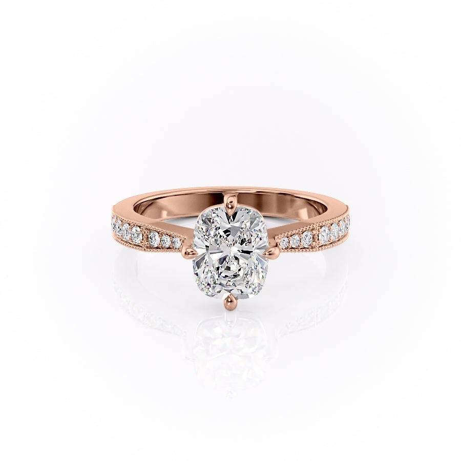 Elongated Cushion Cut Moissanite Stone Set Shoulders With Milgrain Edge