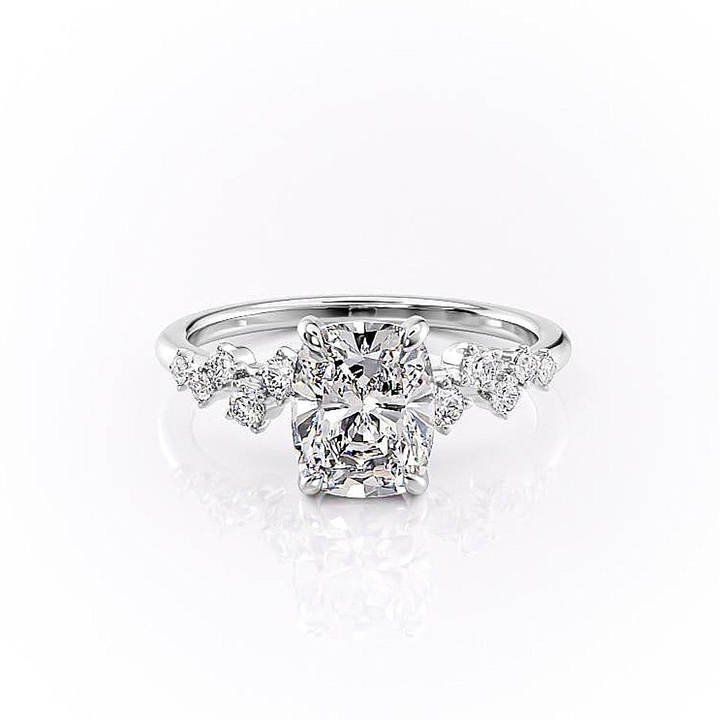 Elongated Cushion Cut Moissanite With Hidden Halo And Side Stones
