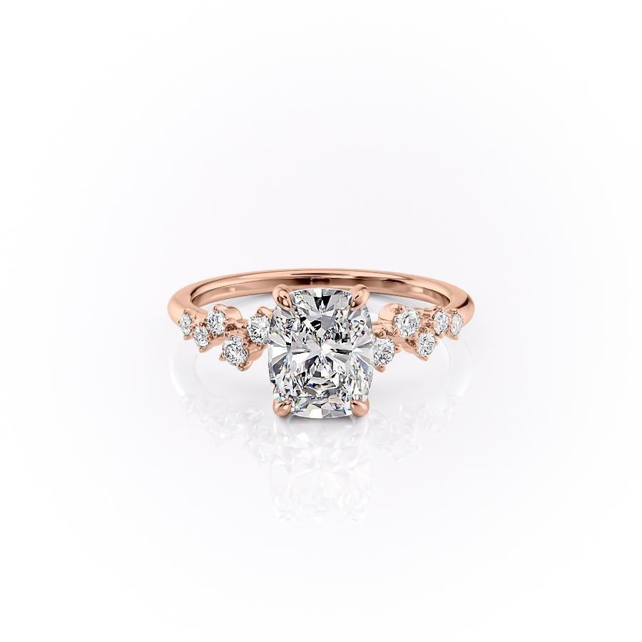 Elongated Cushion Cut Moissanite With Hidden Halo And Side Stones