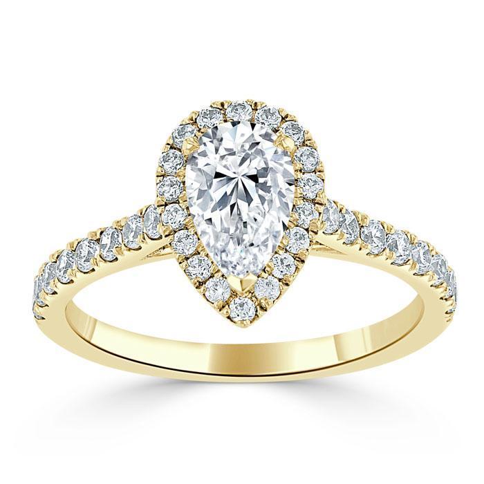 Pear Cut Moissanite Engagement Ring, Classic Halo
