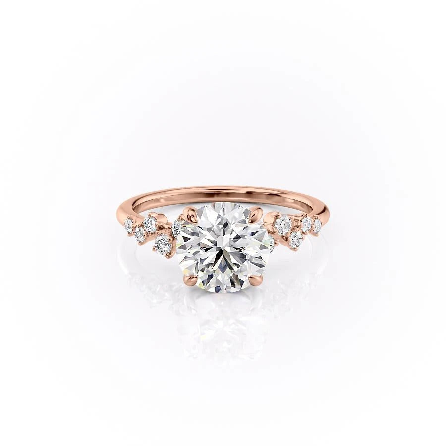 Round Cut Moissanite With Hidden Halo And Side Stones