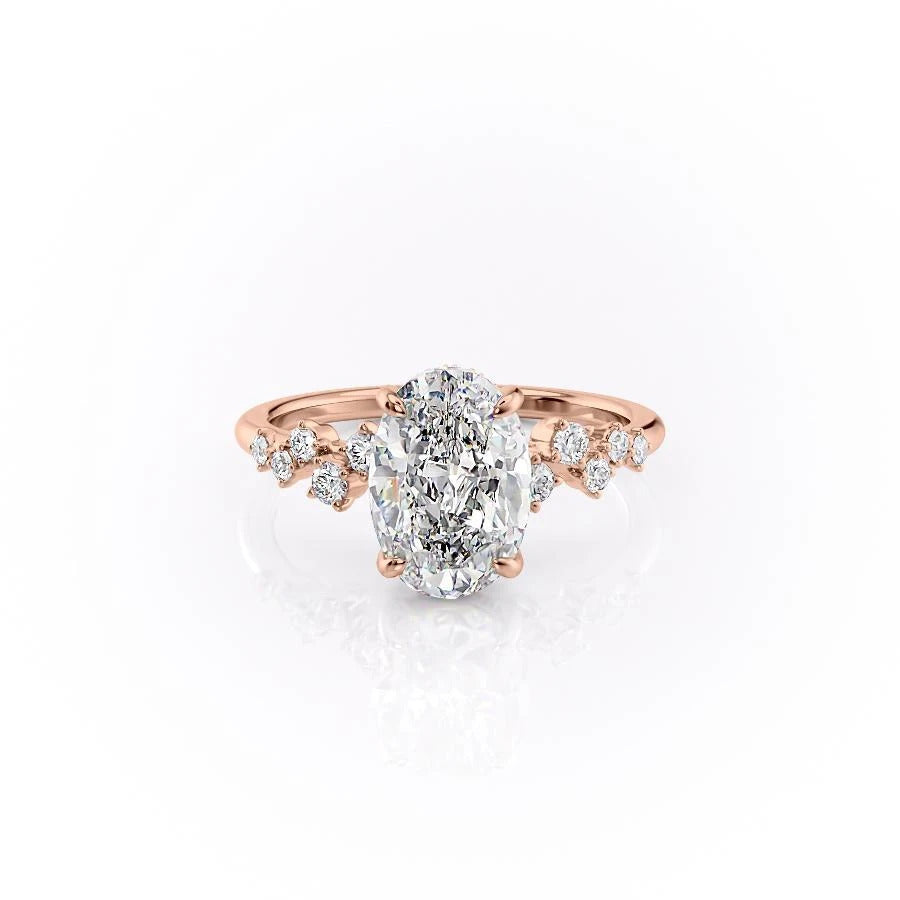 Oval Cut Moissanite With Hidden Halo And Side Stones