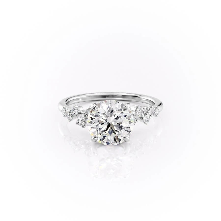 Round Cut Moissanite With Hidden Halo And Side Stones