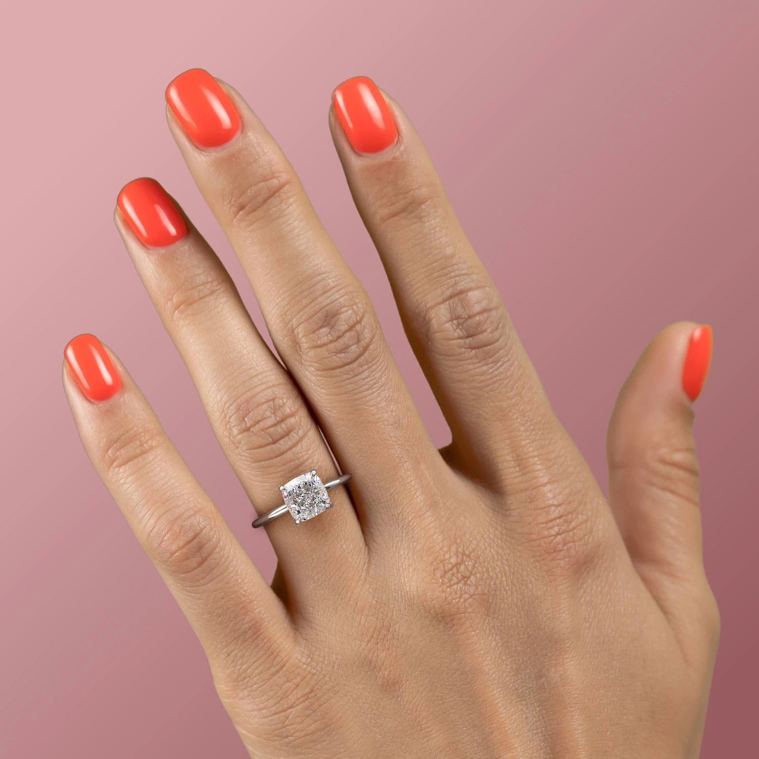 Cushion Cut Moissanite Ring, Hidden Halo Design