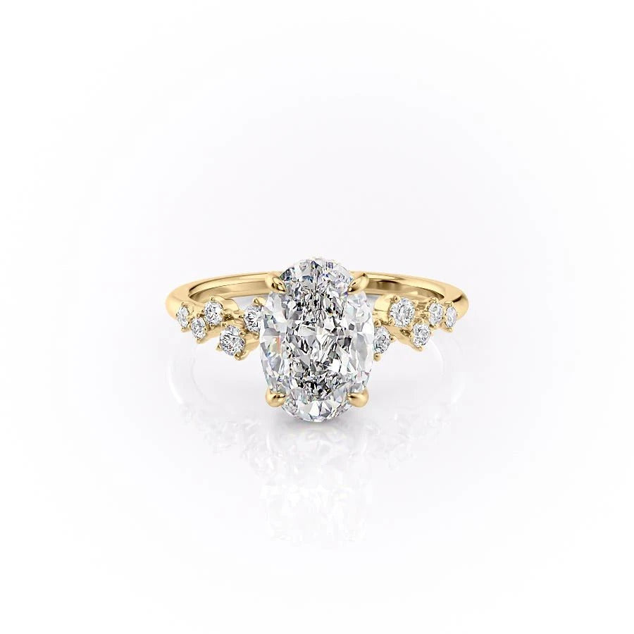 Oval Cut Moissanite With Hidden Halo And Side Stones