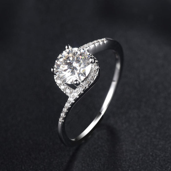 1.00ct Moissanite Engagement Ring, Classic Design, Sterling Silver & Platinum