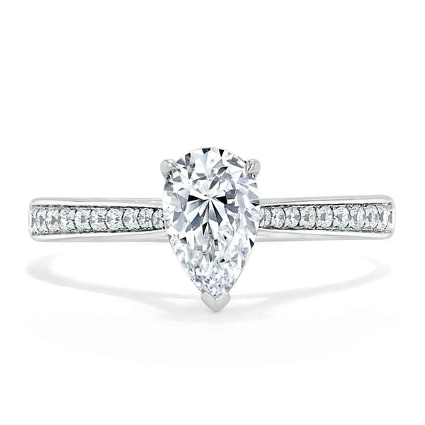 Pear Cut Moissanite Engagement Ring, Classic Style