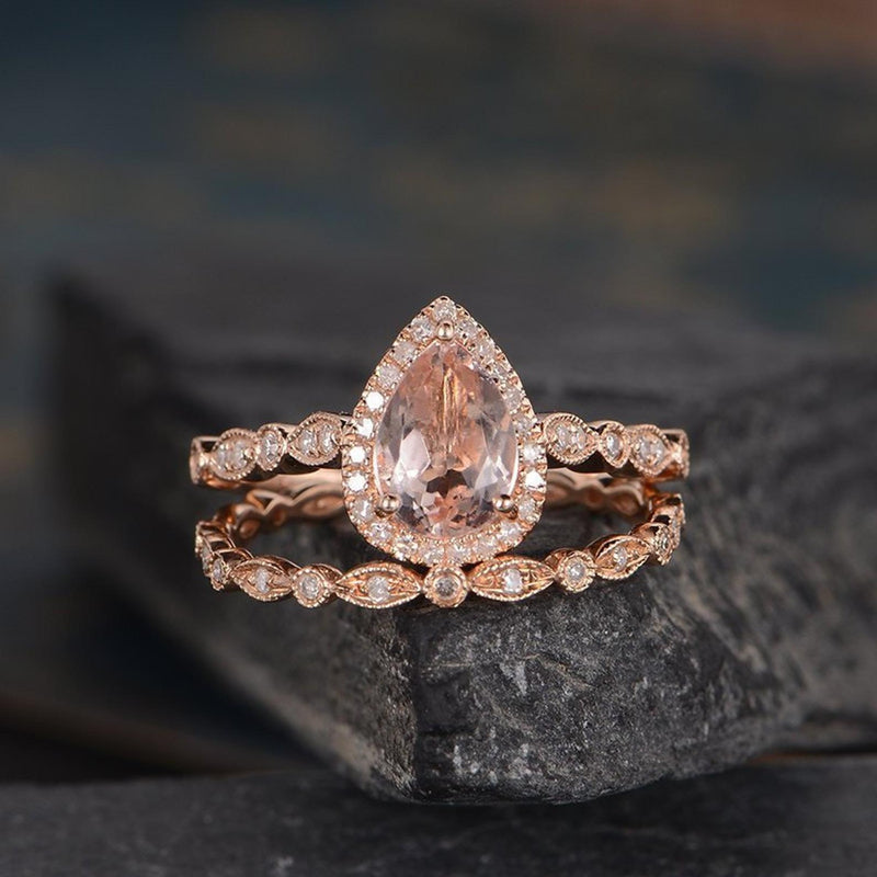 Morganite teardrop engagement ring top