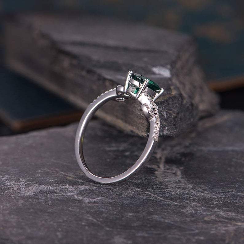 Nature Inspired Emerald Engagement Ring Flawless Moissanite