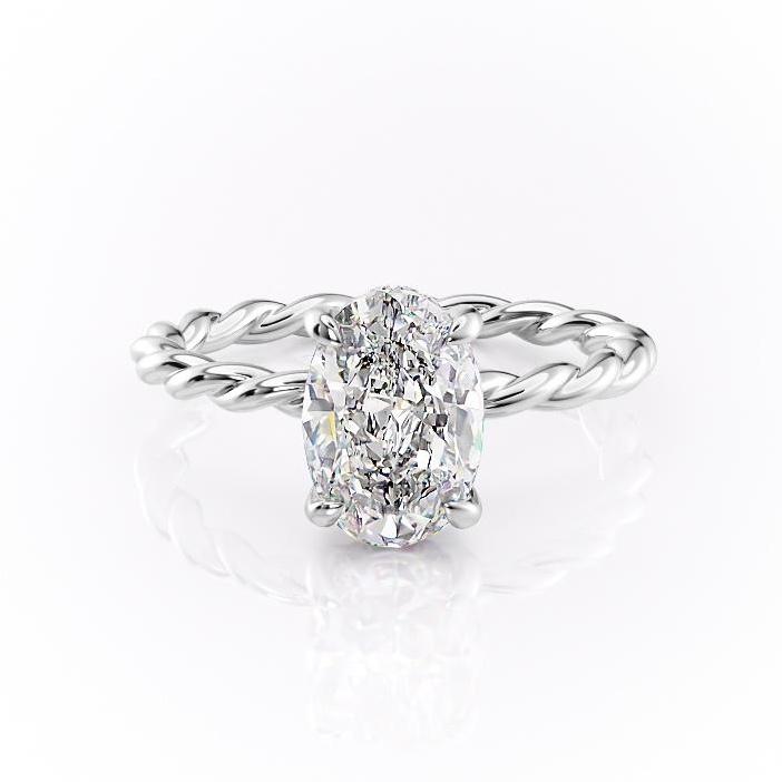 OVAL CUT MOISSANITE ENGAGEMENT RING, HIDDEN HALO & TWISTED BAND