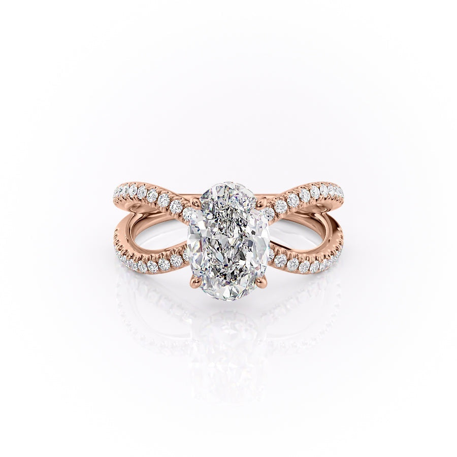 Oval Cut Moissanite Criss-Cross Design