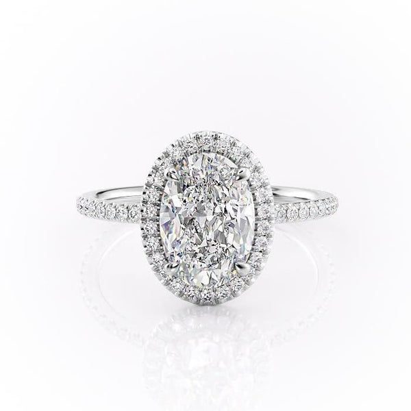 Oval Cut Moissanite Engagement Ring, Classic Halo