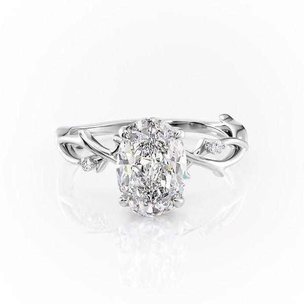 Oval Cut Moissanite Engagement Ring, Twig Band Design
