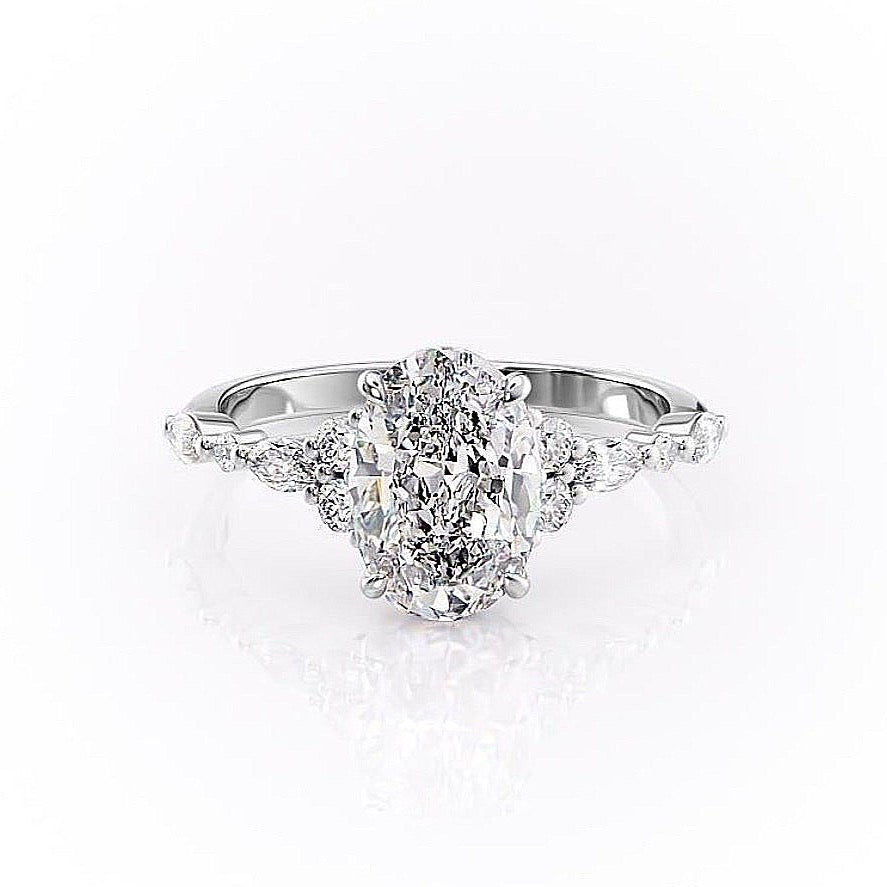 Oval Cut Moissanite Shoulder Set Ring Vintage Desig
