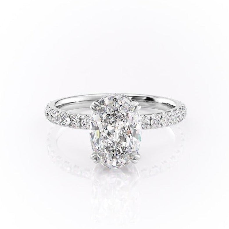 Oval Cut Moissanite Shoulder Set Ring With Block Halo