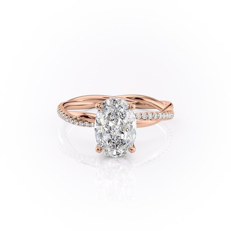 Oval Cut Moissanite Twisted Shoulder Set Ring With Hidden Halo