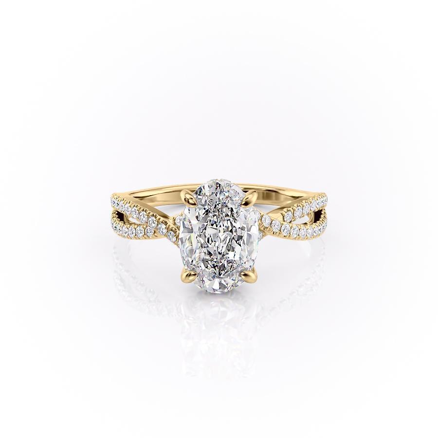 Oval Cut Moissanite Engagement Ring, Twisted Stone Set Band