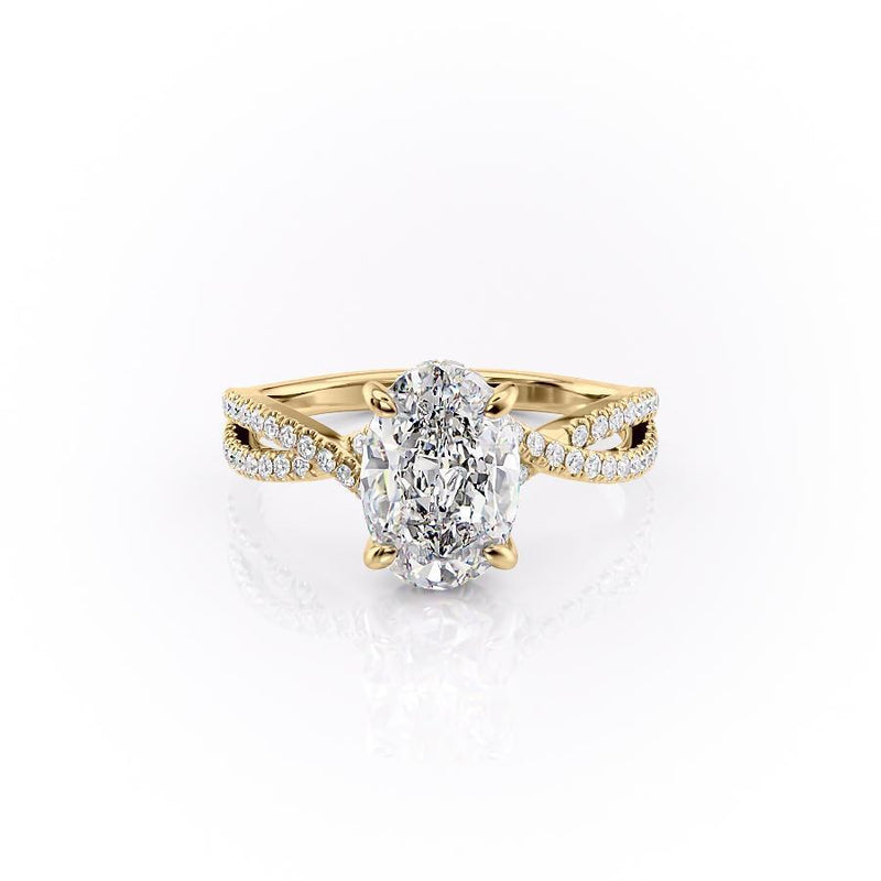 Oval Cut Moissanite Engagement Ring, Twisted Stone Set Band