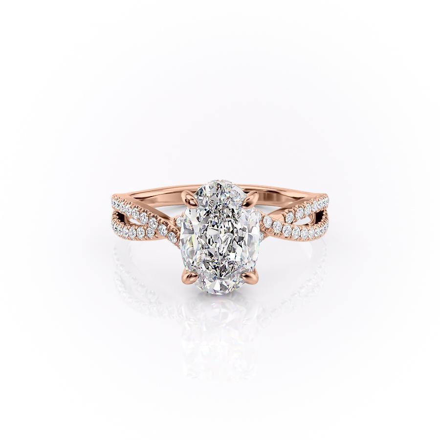 Oval Cut Moissanite Engagement Ring, Twisted Stone Set Band