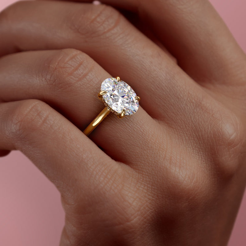 Oval Cut Pave Diamond Hidden Halo Yellow Gold Engagement Ring | Miss Diamond  Ring