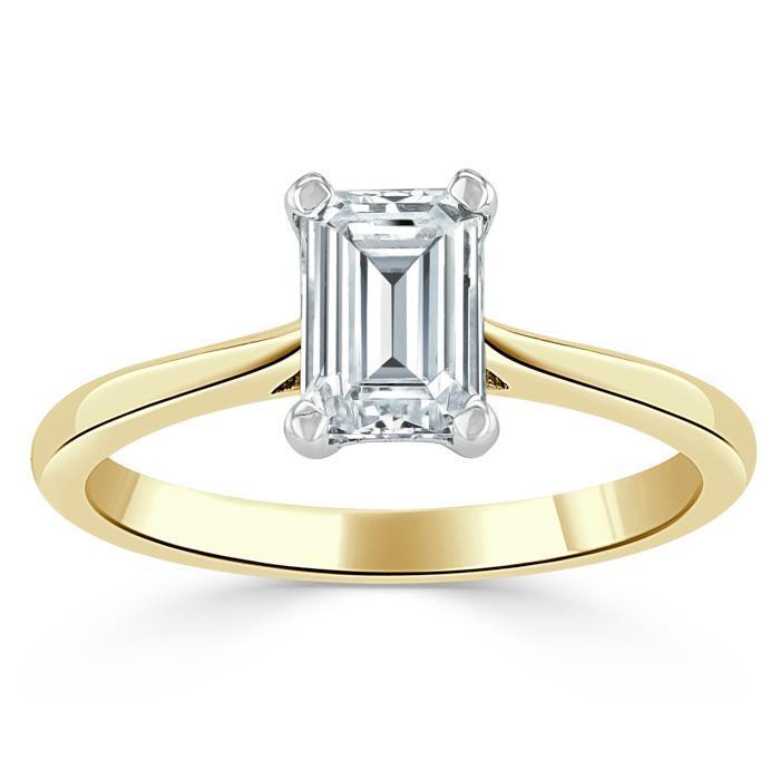 Emerald Cut Moissanite Engagement Ring, Tiffany Style