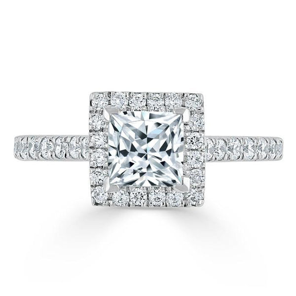 Princess Cut Moissanite Engagement Ring, Classic Halo