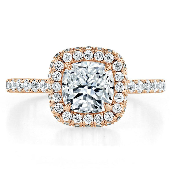 Cushion Cut Moissanite Halo Engagement Ring, Tiffany Style