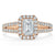 Emerald Cut Moissanite Engagement Ring, Classic Halo with Split Shank