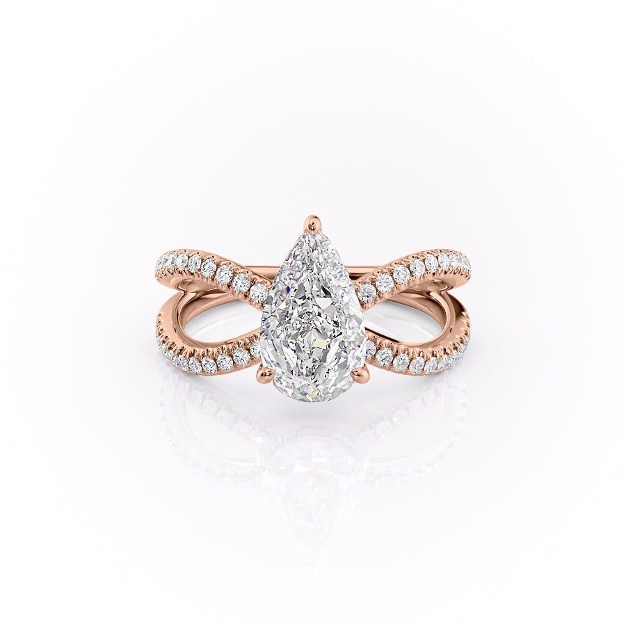 Pear Cut Moissanite Criss-Cross Design