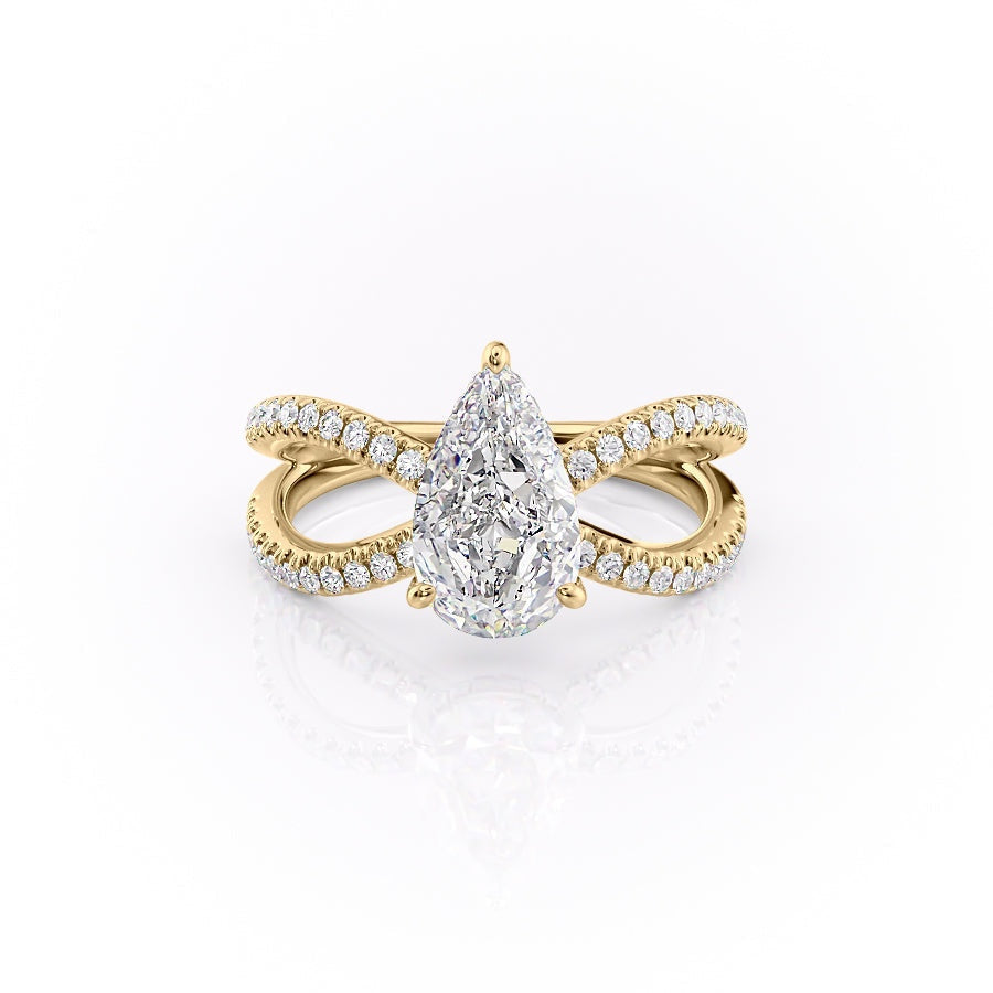 Pear Cut Moissanite Criss-Cross Design