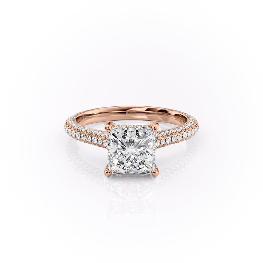 Princess Cut Moissanite Engagement Ring, Pave Set Shoulders